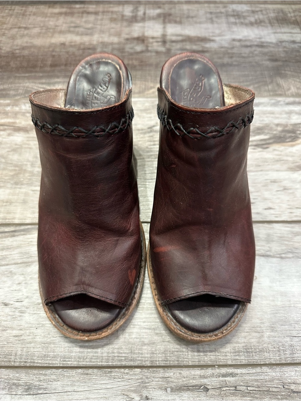 Freebird by Steven Burgundy Brown Leather Open-Toe Mule
